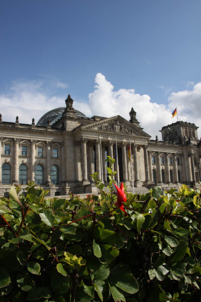 Foto von Felix-Emmelmann, Hase in Hecke vor Reichstag Berlin